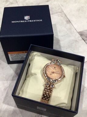 Montres Prestige Women's Rose Gold Crystal Bracelet Watch